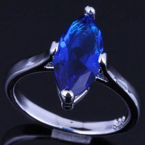 Fashion Sapphire Blue Silver Ring Available Size 6.5 8.5